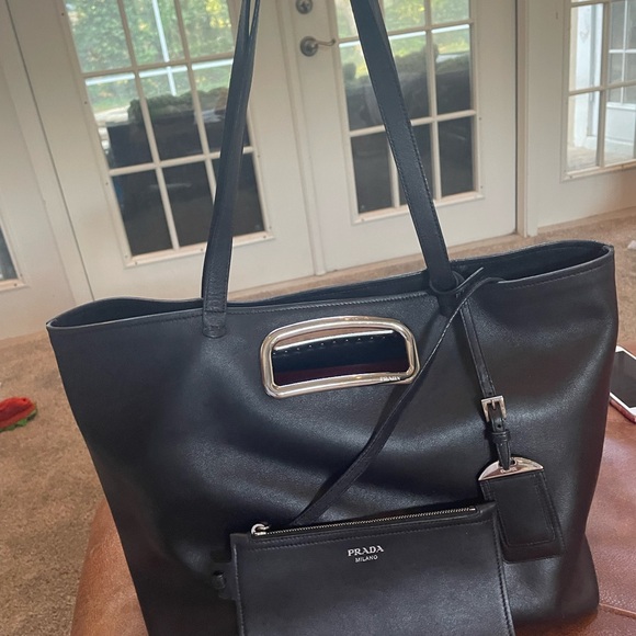 Prada Handbags - Prada Black Leather Tote Bag